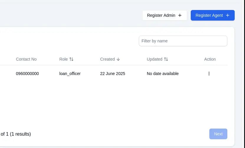 Admin creation interface