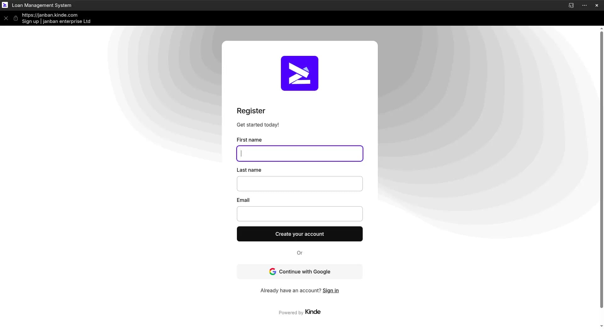 Self registration on login page